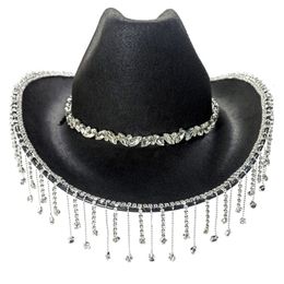 Other Event Party Supplies Rhinestones Cowgirl Hats Glitter Rave Cow Girl Hat with Fringe Adult Size Cowboy Hat for Party Black 230923