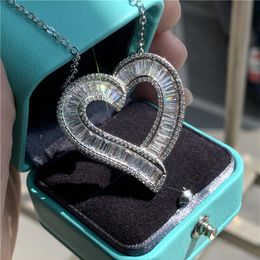 Vecalon Super Shinning Luxury Jewellery 100% 925 Sterling Silver Full Princess Cut White Clear Diamond Heart Pendant Women Necklace234N