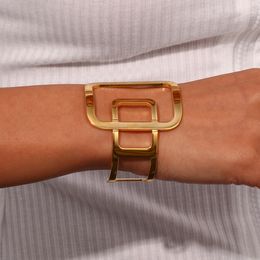 Bangle Exaggerated Abstract Artist Hollow Stainless Steel Twist Geometric Square 18k Gold Plated Cuff Bangles Bracelets For Women 230923