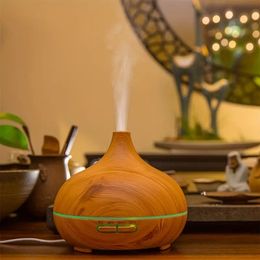 1pc Aroma Diffuser Essential Oil Large Room Office 550ml Wood Color USB Charge Essential Oil Diffusers Cool Mist Humidifier Super Quiet Ambient 7 Color LED Light
