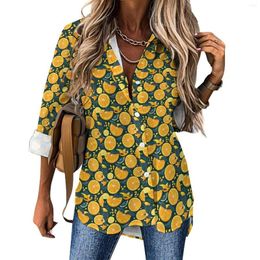 Women's Blouses Oranges Print Casual Blouse Fruits Office Pattern Women Long-Sleeve Streetwear Shirt Autumn Oversize Tops