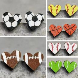 Stud Earrings Fashion Cute Heart Football Wooden For Women Cool Soccer Rugby Basketball Baseball Girl Earring Accessory