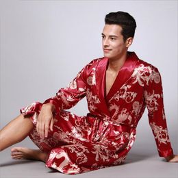 Men's Sleepwear Men Bathrobe Luxury Silky Satin Kimono Robe Intimate Lingerie Print Sleepwewar Male Loose Nightgown Summer Home Clothes