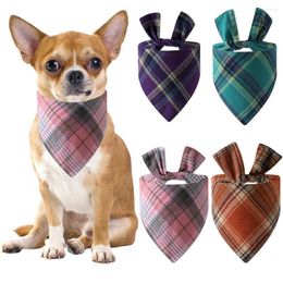 Dog Apparel Cotton Pet Plaid Bandana Double Layer Collar Triangle Scarf Accessories