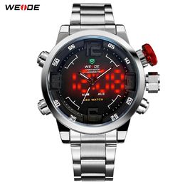 WEIDE Luxury Silver metal case bracelet belt Male Quartz Digital numeral led Dual Alarm Fashion Casual Clock Relogio Masculino305h