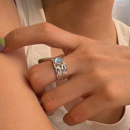 Cluster Rings Real 925 Sterling Silver Personality Moonstone Wide Adjustable Retro Ring Fine Jewellery For Women Party Elegant Accessories