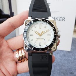 Mens Watch Top Quartz Movement br Watches Square Case Rubber Strap Plain Lifestyle Waterproof Wristwatch Analogue Ceramic Bezel Fash289c