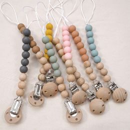 Baby Pacifier Clip Chain Solid Colour Infant Teether Food Grade Silicone Beads Dummy Clip Babe Chew Toy
