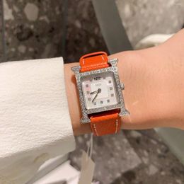 Wristwatches High Quality Simple Fashion Be All - Match Ladies Quartz Square Watch H Bezel Studded 26MM Dial Laser HM Style.