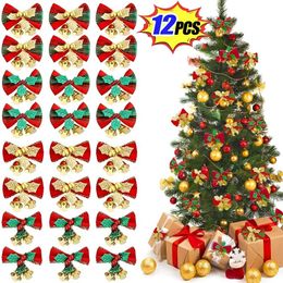 Christmas Decorations 1 12PCS Bow Tie with Bell Mini Ribbon Bows for Xmas Tree Wreaths Hanging Pendant DIY Crafts Year Home 230923