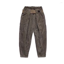 Men's Pants KAPITAL 2023 Autumn Japanese Thickened Corduroy Elastic Waistband Tapered Loose Trousers Relaxed Overalls For Women