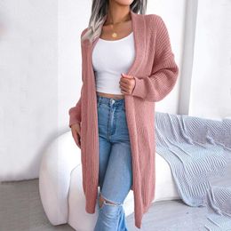 Women's Knits Women Fashion Loose Long Solid Color Cardigan Sweater Over Sized Slouchy Knit Pocket Open Front Female Coat