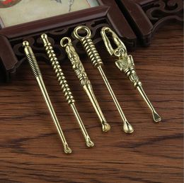 Copper Colour Metal Earpick Spoon Dab Tool Smoking Accessories Wax Oil Scoop Dabber Cigarette Hookah Shisha 8 Styles