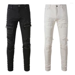 Men's Jeans Fashion Streetwear Men White Elastic Stretch Ripped Skinny Trousers Patch Designer Hip Hop Brand Pants Hombre