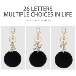 Keychains Fashion Letter Keychain Trendy Creative Black Fluff 26 English Initial Diamond Handbag Keyring Accessories For Women256Z