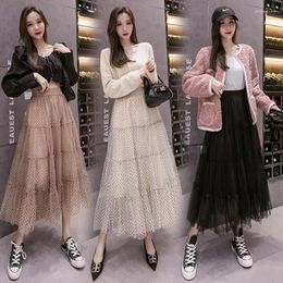 Skirts Summer Elegant Temperament Fashion Sweet High Waist Large Swing Mesh Puffy Skirt Elastic Knee-length A-line Half