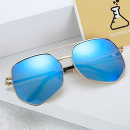 Sunglasses 2023 Fancy Outdoor Car Driving Polygon Metal Frame Blue Eyewear Women Men Luxury High Quality Glasses UV400