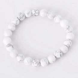 Strand Natural Stone Bracelet Bangle 8mm White Howlite Beads With Elastic Rope Charm Men Women Fashion Jewellery 19cm