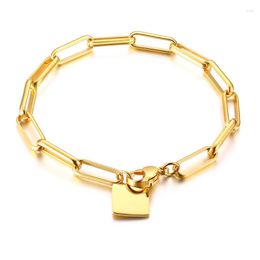 Link Bracelets PSJ Fashion Female Jewelry Simple Design Minimalist Square Tag Silver / 18K Gold Plated Stainless Steel For Women