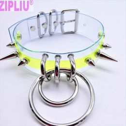 Chokers Fashion handmade Clear NEON GREEN NEON PINK punk choker Necklace Sexy Harajuku collar Rivet torques metal spikes bullet O-round 230923