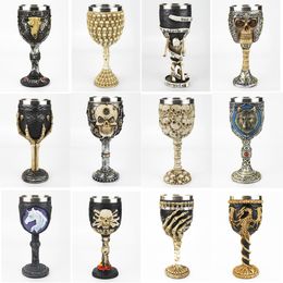 Wine Glasses Gothic Goblet 3D Viking Stainless Steel Resin Skull Dragon Claw Skeleton Spine Whiskey Cup Glass for Halloween 230923