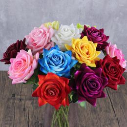 Decorative Flowers Artificial Rose Branches Velvet Fake Flower For Home Living Room Decoration Simulation White Purple Red Roses Branch