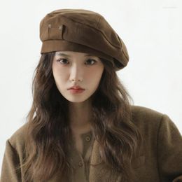 Berets British Literary And Artistic Woollen Caps For Women Autumn Winter Japanese Retro Versatile Octagonal Painter Hats