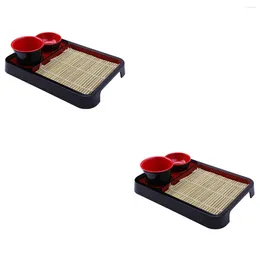 Dinnerware Sets 2 Cold Noodle Plate Wooden Pallets Buckwheat Noodles Dish Japanese Sushi Serving Abs Bamboo Mat