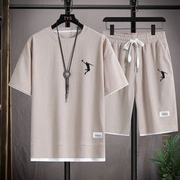 Men's Tracksuits Summer Mens Tracksuit Linen Fabric T-shirt and Shorts Two Piece Set Men Sports Suit Fashion Breathable Sets 230922