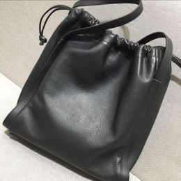 Evening Bags High Quality Vintage Genuine Leather Women's Bag Handmade Shoulder Large Capacity Tote Handbag Drawstring Closure