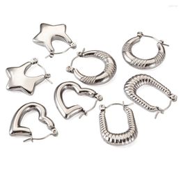 Hoop Earrings 4 Pairs 304 Stainless Steel Star Rectangle Heart Croissant For Women Jewelry Gifts