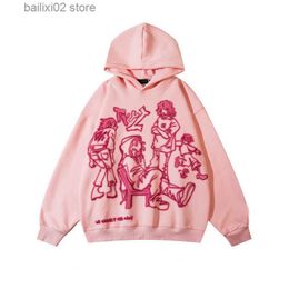 Moletom moletons femininos 2023 y2k streetwear rosa moletom moletom de cartoon engraçado capuz graphic outono harajuku anime com capuz com capuzes hip hop hipster t230923