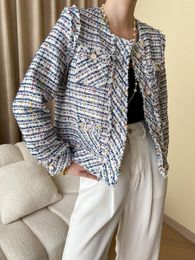 Women's Jackets High Quality Luxury Old Money Style French Pre Fall Mixed Tweed With Wool Trim Small Fragrance Coat
