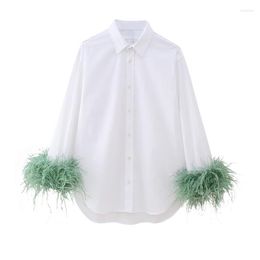Women's Blouses Feather White Shirt Women Button Up Long Loose Collared Shirts And For Sleeve