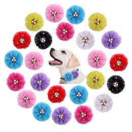 Dog Apparel 2PCS Flower Shape Slide Bows For Pet Cute Daily Collar Charms with Pearl Cat Mini Bowties Grooming Products 230923