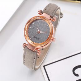 Casual Star Watch Sanded Leather Strap Silver Diamond Dial Quartz Womens Watches Ladies Wristwatches Delicate Gift321R