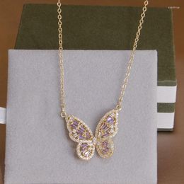 Chains Luxury Purple Crystal Butterfly Charm Pendant&necklaces For Women Fashion Brand Jewellery Delicate Chain Necklaces