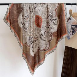 Scarves High-end Elegant Women Exquisite Sri Lankan Style Printed Quality Plain Satin Silk Hand-rolled Edge Large Square Scarf Shawl
