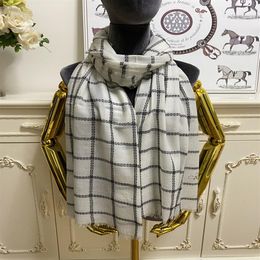 women's long scarf scarves shawl 100% cashmere material white Colour letters plaid pattern size 200cm -88cm201u