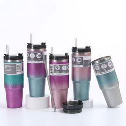 Water Bottles Creative gradient Colour 304 stainless steel car cup Large capacity insulation preservation cold ice bully straw 230923