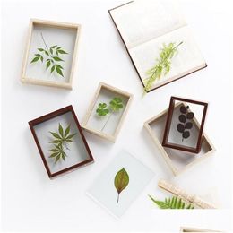 Frames 4/7/8/10 Inch Solid Wood P O Frame Double-Sided Glass Plant Specimen Square Creative Diy Decoration1 Drop Delivery Home Garde Ot6Z7