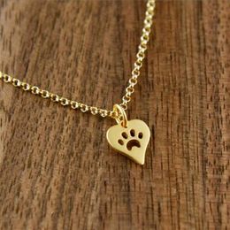 10pc Dog Paw Print Love Heart Pendant Necklace Women Spring Fashion Style Animal Pet Puppy Palm Paw Mark Print Necklace Party Gift3035