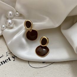 S3813 Gold Plated S925 Silver Post Irregular Oval Enamel Stud Earrings For Women High Sense Earrings