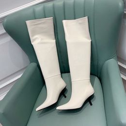 Moda semplice Alta qualità stivali a fila in pelle di pecora punta a spillo tacco alto Stivali al ginocchio Moda Stivaletti firmati di lusso 7 cm