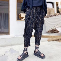 Men's Pants Summer Loose Harem Mens Trousers Bloomers Seven Points Personality Stage Outfit Pantalones Hombre Cargo Black Gold