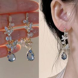 Hoop Earrings 2023 Crystal Butterfly Blue Water Drop Pendant For Women Personality Summer Accessories Party Jewellery Birthday Gift