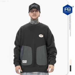 Men's Hoodies & Sweatshirts Fgss Wear | Autumn/winter New Fashion Brand Workwear with Velvet Panel Contrast Pocket Round Neck Sweater for Menl1b6l1b6