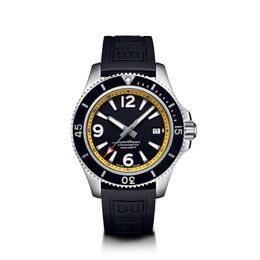 Luxury Brand New Superocean Ceramic Bezel Automatic Mechanical Watch Black Yellow Number Dial Rubber Stainless Steel Sapphire261S