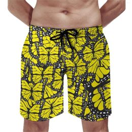 Men's Shorts Gym Yellow Butterfly Hawaii Swimming Trunks Animal Print Fast Dry Sportswear Plus Size Board Short Pants