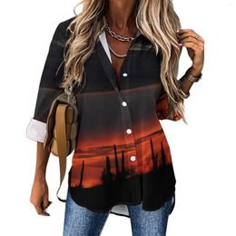 Women's Blouses Desert Landscape Blouse Womens Dark Clouds And Cactus Streetwear Loose Summer Long Sleeve Kawaii Shirts Pattern Clothing